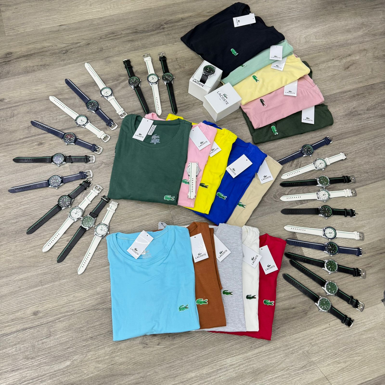 KIT LACOSTE 5 CAMISETAS + 1 RELOJ
